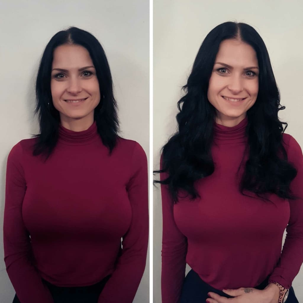 Comparison with Hairdreams hair extensions on woman with black hair