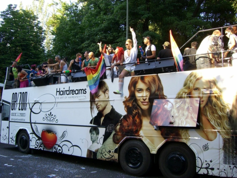 Hairdreams advertisement on a bus.